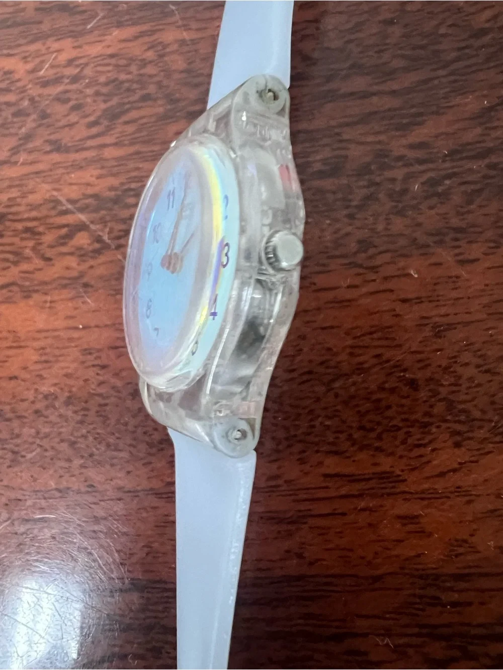 Swatch Casual Light Blue LK396 Women Quartz Watch Clear Case Dial NEEDS BATTERY